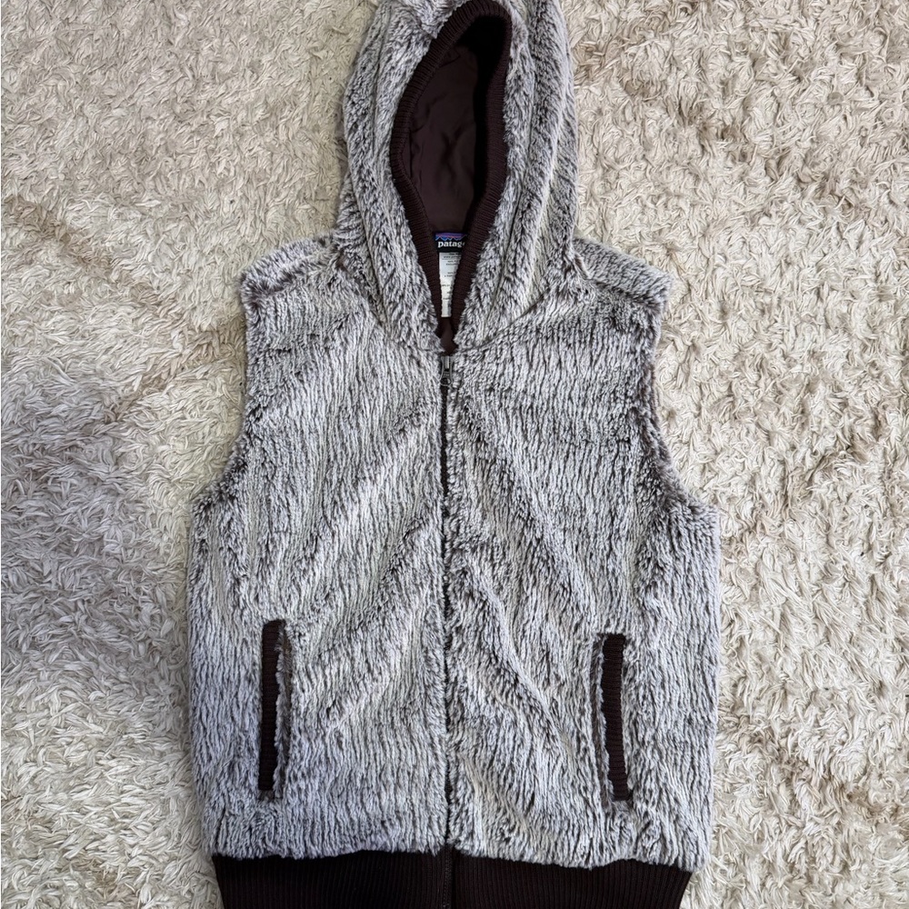 Patagonia Kids Faux Fur Hooded Vest - Gray and Brown